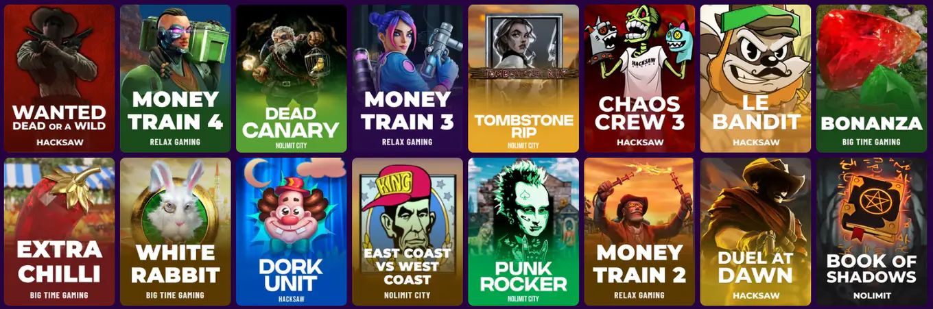 Great Slots Casino slot games catalogue featuring titles from different providers